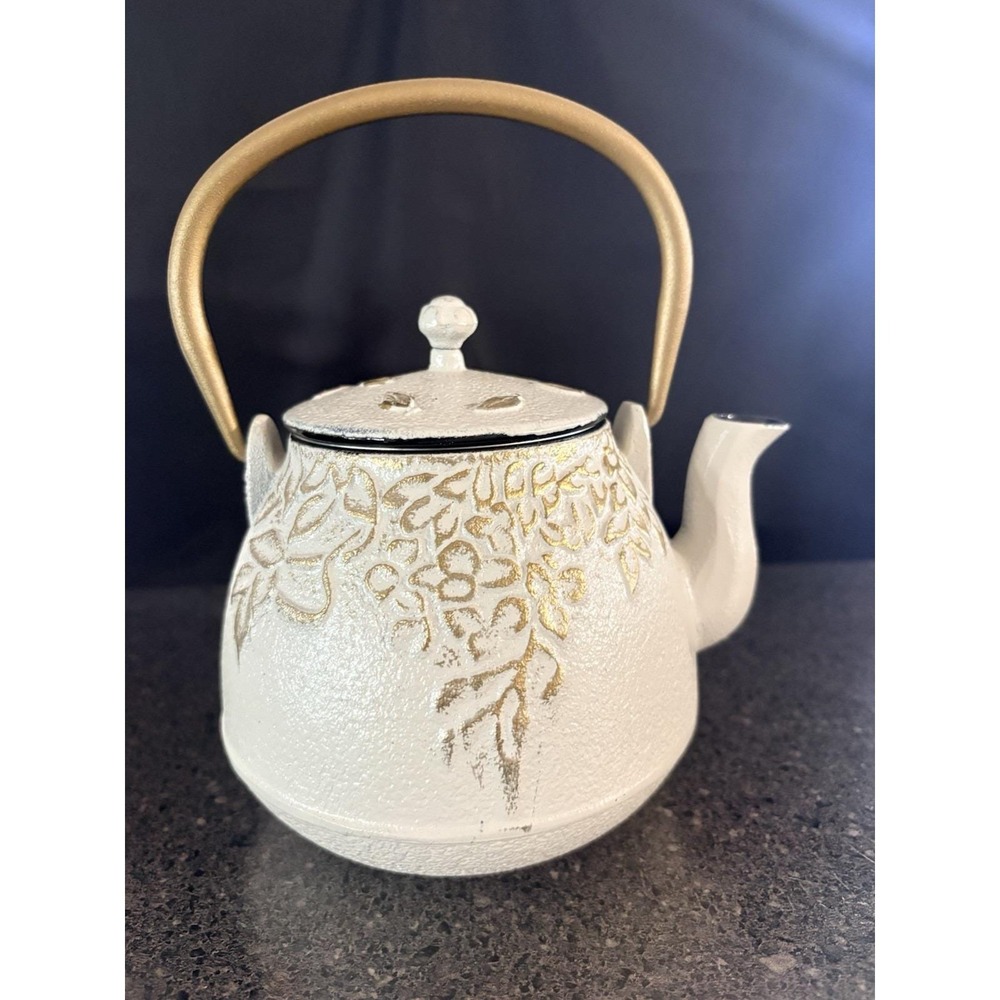 Japanese Cast Iron Tea Kettle With Infuser 32oz 950ml Enameled Teapot White